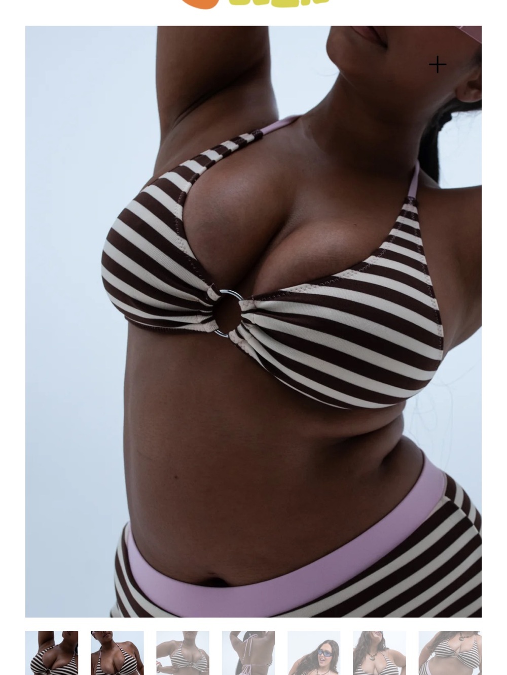 Goldie Brown & Cream Striped Ring-Front Bikini Top